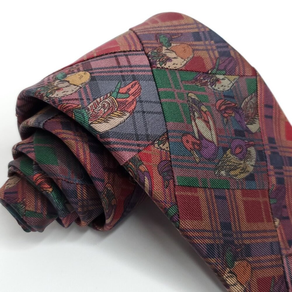 Robert Talbott Silk Tie Patchwork Plaid Ducks Bur… - image 2